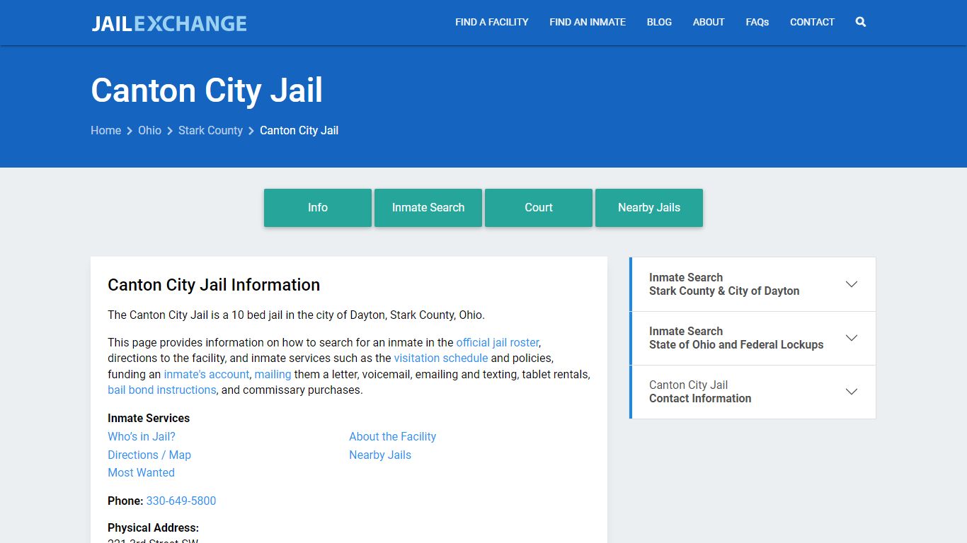 Canton City Jail, OH Inmate Search, Information